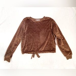 Crave Fame XL Brown Junior Faux Fur Sweatshirt with Wavy Detail